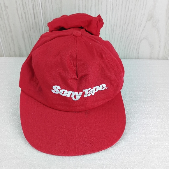 VTG Sony Walkman SONY TAPE Red Hat Cap Walkman Tape Pouch adjustable back Read.